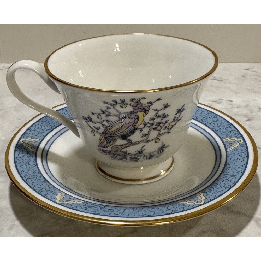 Lenox Oxford Bone China Made in USA Malaysia Cup & Saucer Set Exotic Bird